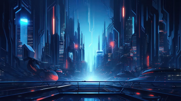 cyberpunk city blue wallpaper for desktop background and design projects