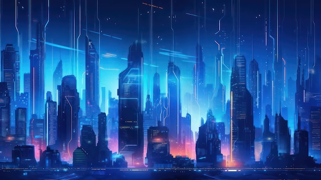 cyberpunk city blue wallpaper for desktop background and design projects