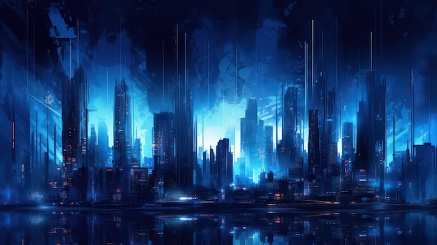 cyberpunk city blue wallpaper for desktop background and design projects