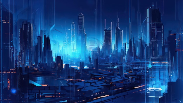 cyberpunk city blue wallpaper for desktop background and design projects