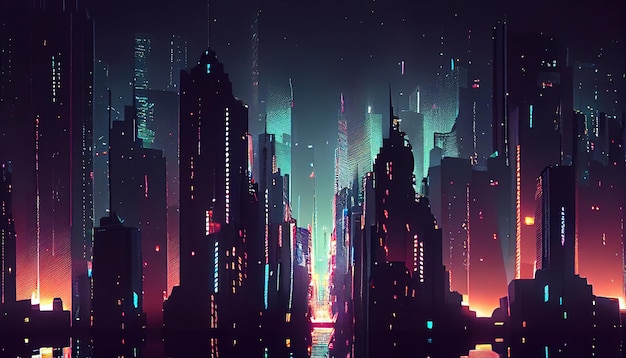 cyberpunk city full with glowing lights