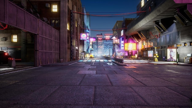 Cyberpunk city street 3d render