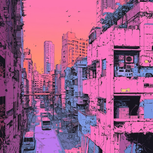 Photo cyberpunk cityscape illustration