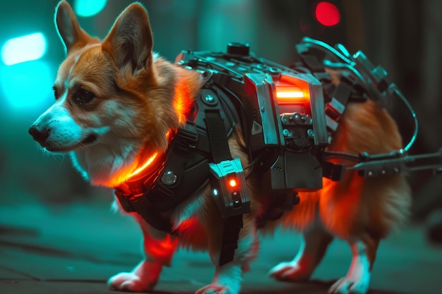 Photo cyberpunk corgi in neon lights