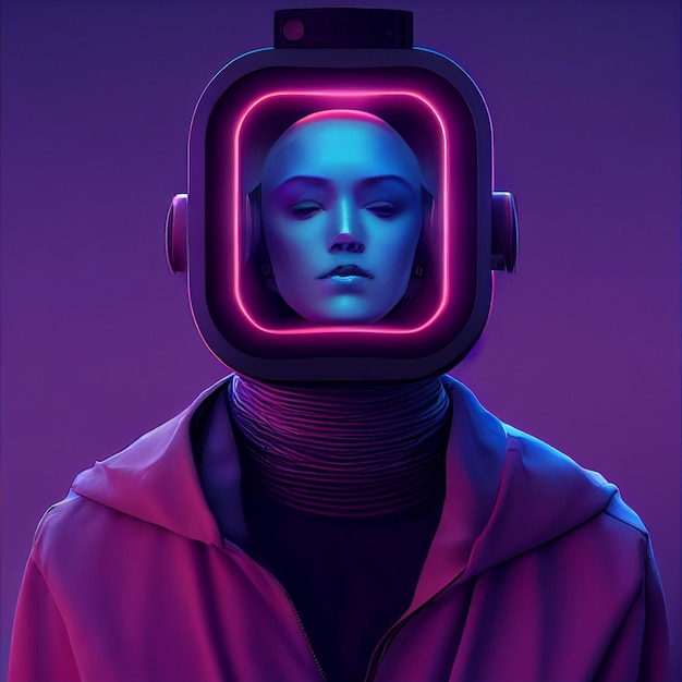 Cyberpunk cyborg robot futuristic portrait 3d rendering