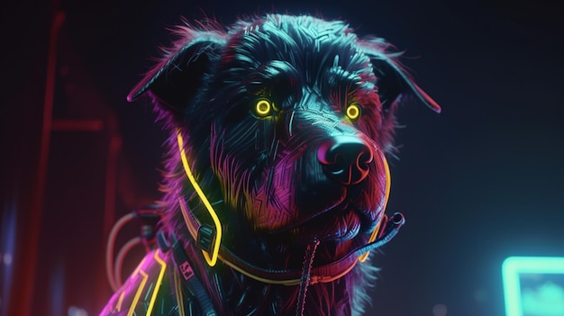 Cyberpunk dog portrait digital art illustration Generative AI