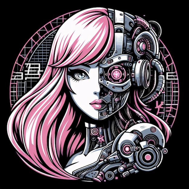 CYBERPUNK FEMALE ROBOTIC CYBORGE PINK HAIR