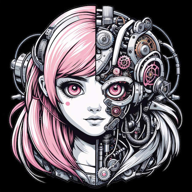 CYBERPUNK FEMALE ROBOTIC CYBORGE PINK HAIR