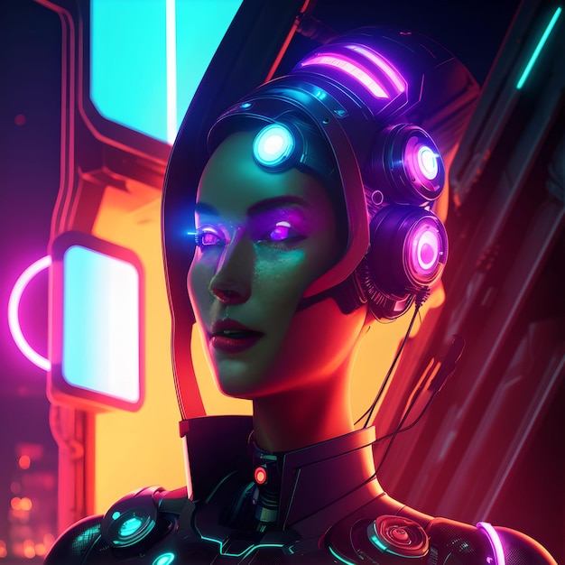 Cyberpunk future technology cyborg robot punk woman generative art by AI