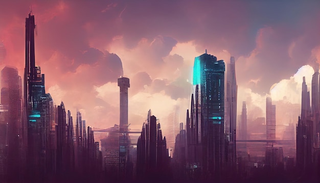 Cyberpunk futuristic city digital illustration