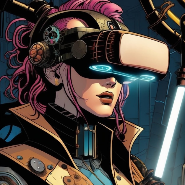 Cyberpunk futuristic metaverse experiencing virtual reality