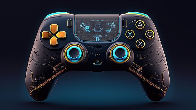 Cyberpunk gaming controller gamepad joystick illustration A professional 3d rendering use a high quality Generative AI