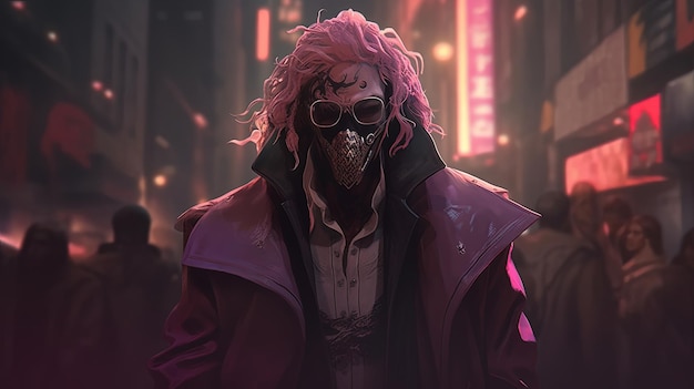 Cyberpunk gang leader digital art illustration Generative AI