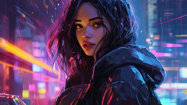 Cyberpunk girl Fantasy concept Illustration painting Generative AI