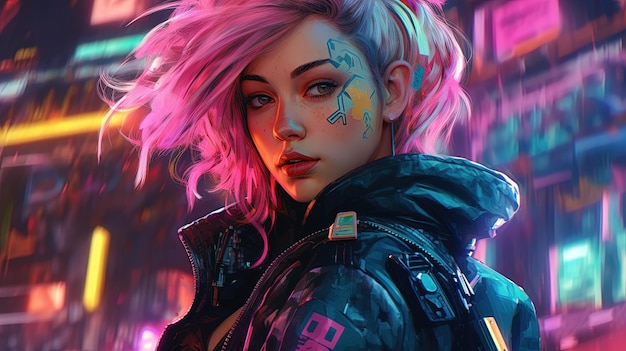 Cyberpunk girl Fantasy concept Illustration painting Generative AI