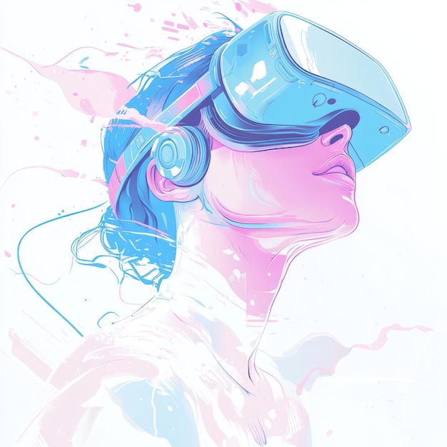 Photo cyberpunk girl in vr neon dreams digital illustration