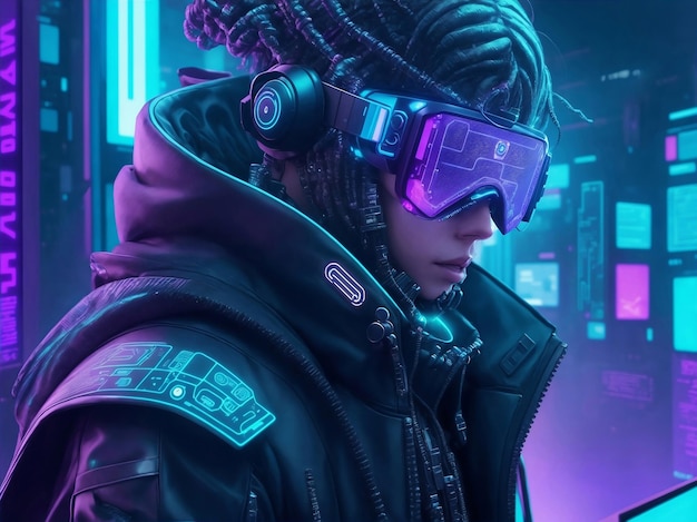 Cyberpunk hacker in a futuristic Generative AI Illustration