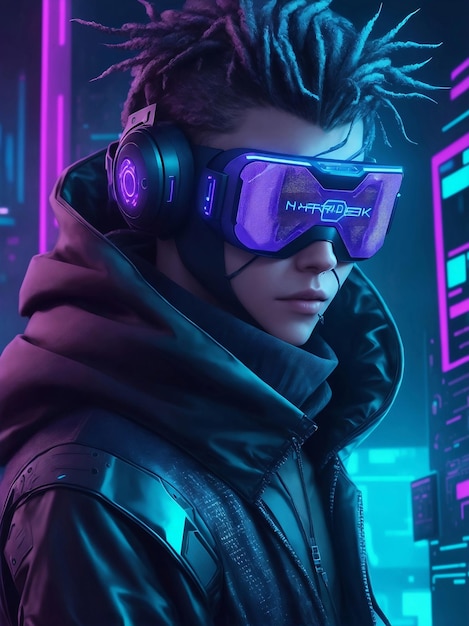 Cyberpunk hacker in a futuristic Generative AI Illustration