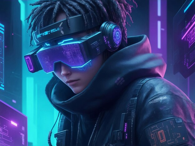 Cyberpunk hacker in a futuristic Generative AI Illustration