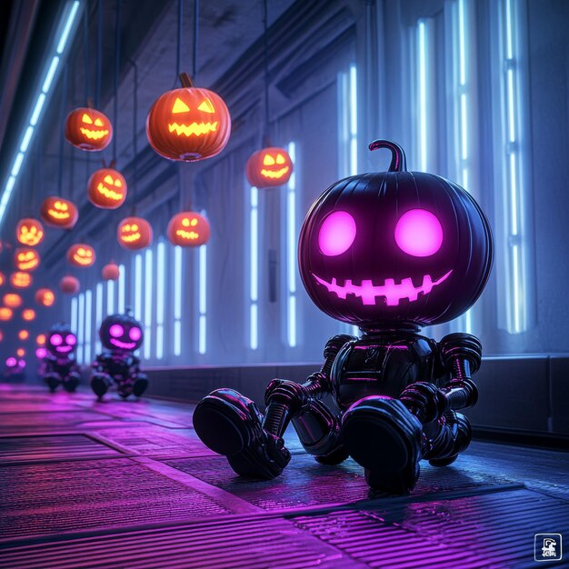 Cyberpunk Halloween Jack o lantern Robot