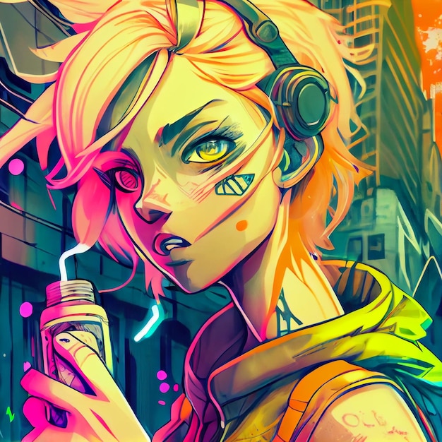 Cyberpunk Hand drawn Manga and Anime Character in Comisc and Graffity Style 90s Illustration