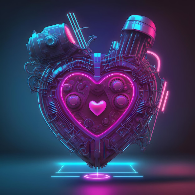 Cyberpunk hightech neon glowing heart cyber valentines day concept neural network generated art