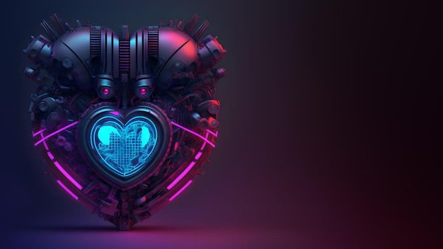 Cyberpunk hightech neon glowing heart cyber valentines day concept neural network generated art