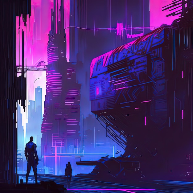 Cyberpunk Industrial Abstract Future Wallpaper Futuristic concept Pink Evening urban landscape 3D illustration