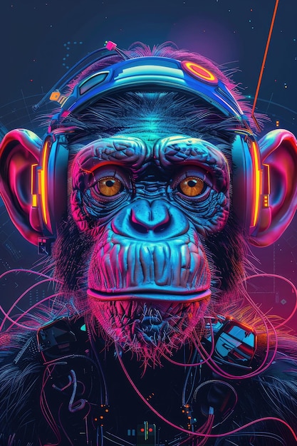 Cyberpunk Monkey with Neon Lights