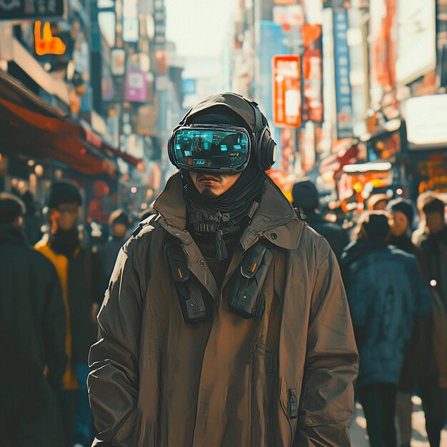 Photo cyberpunk mystery the augmented reality wanderer