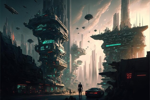 Cyberpunk neo city futuristic technology in the world of tommorow Generative Ai