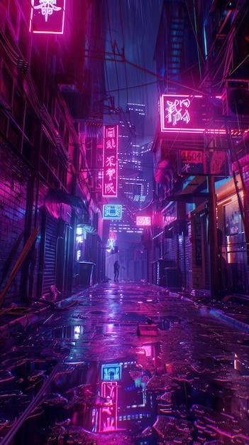 Photo cyberpunk neon alley 4k hyperrealistic photo