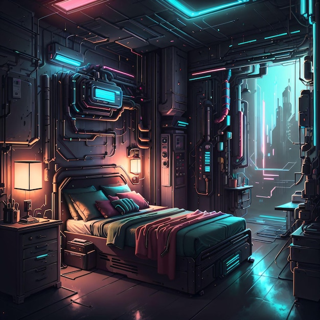 Cyberpunk neon bedroom