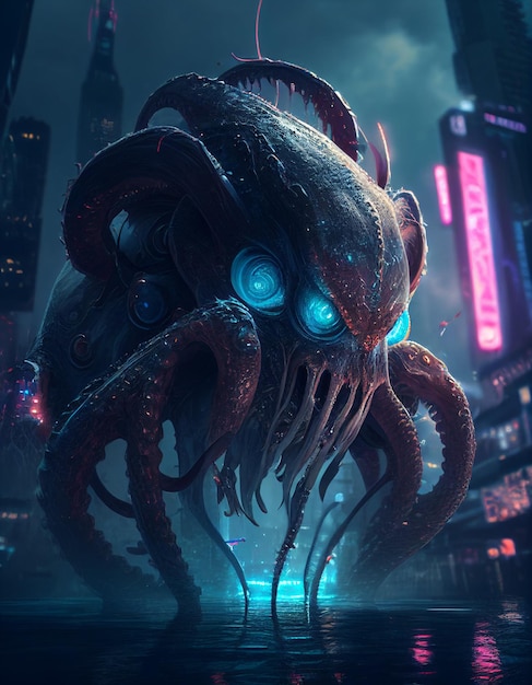 Cyberpunk octopus realistic AI generated