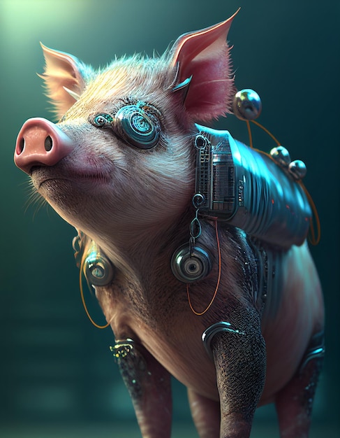 Cyberpunk pig with steel accessories