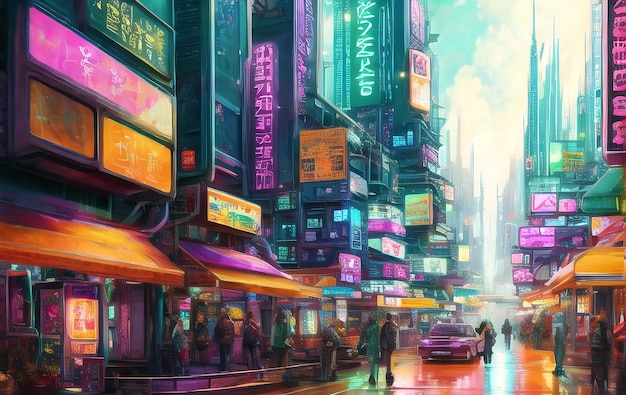 Cyberpunk Poster 80s style Retro style neon futuristic landscape night city ai generated