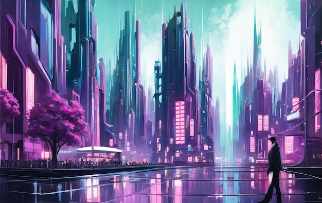 Cyberpunk Poster 80s style Retro style neon futuristic landscape night city ai generated