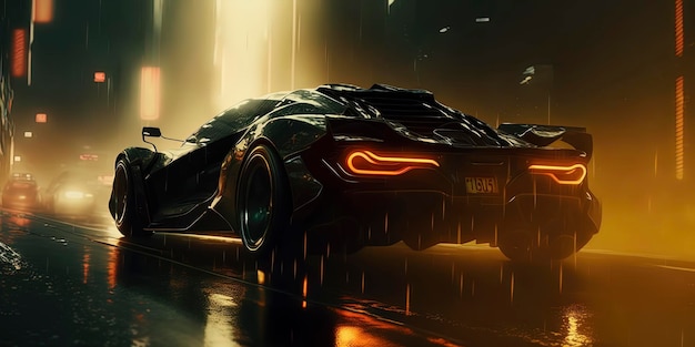 Cyberpunk racing car drifting highspeed driving mega cybercity background AI Generated