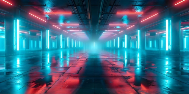 Cyberpunk rave club with neon lighting and industrial space techno music Concept Neon Lights Industrial Space Techno Music Cyberpunk Rave Club