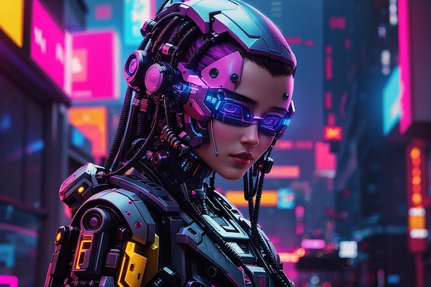 cyberpunk robot neon background