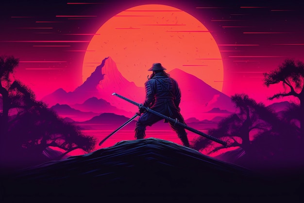 Cyberpunk samurai with neon color