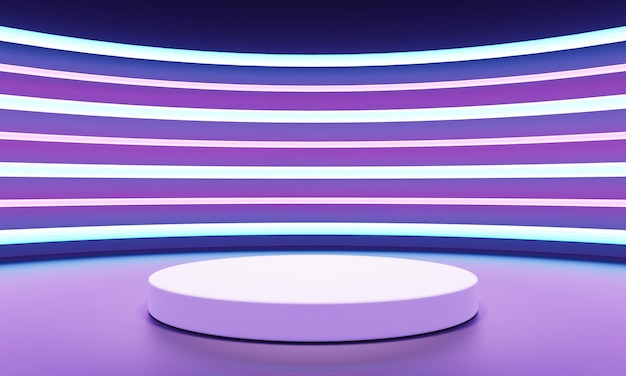 Cyberpunk scifi product podium showcase with blue purple and pink background