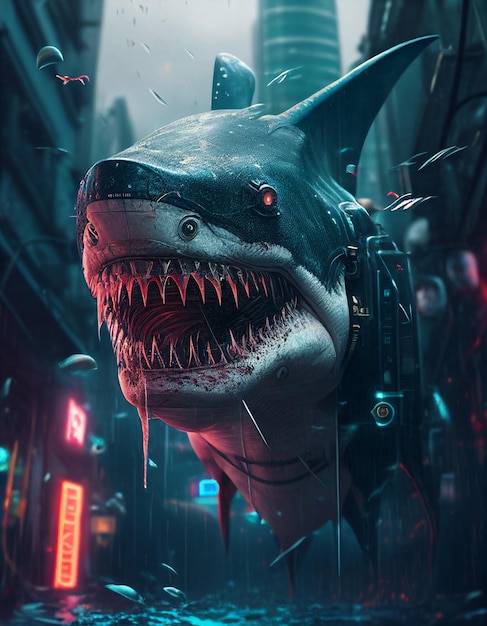 Cyberpunk shark realistic AI generated