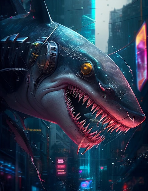 Cyberpunk shark realistic AI generated