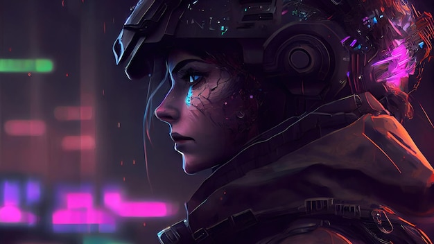 Cyberpunk soldier A Beautiful digital artwork portrait of A cyberpunk soldier Digital art style illustration painting