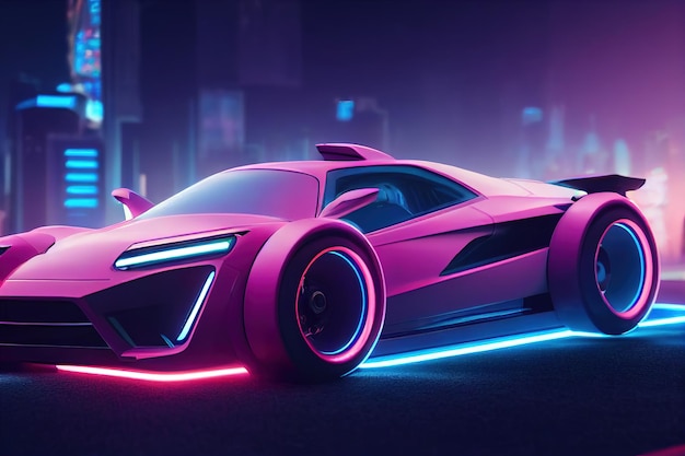 Cyberpunk Sports futuristic car on neon cyberpunk background 3d render 3D illustration