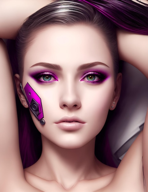 Cyberpunk style portrait of beautiful young woman portrait Ai Generated