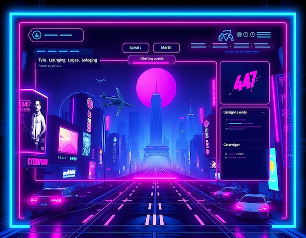 Cyberpunk Theme Layout Screen for a Tech Streamer With Dark Blue and Neon Game Interface Design