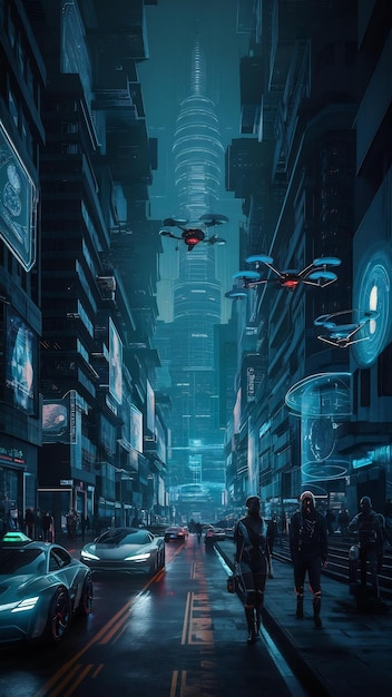 Cyberpunk urban scenery