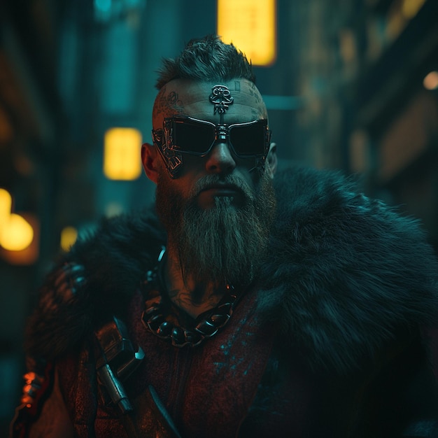 Photo cyberpunk vikings warriors of the neon future